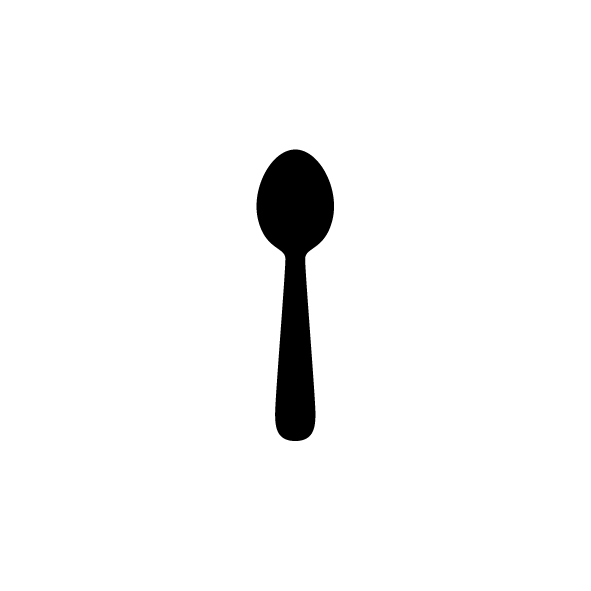 Ein schwarzer Löffel-Symbol auf weißem Hintergrund.
