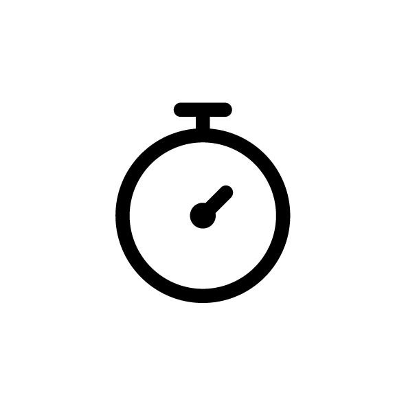 Schwarzes Stoppuhr-Symbol auf weißem Hintergrund.