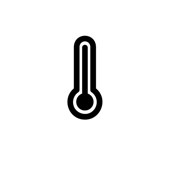 Schwarzes Thermometer-Symbol auf weißem Hintergrund.