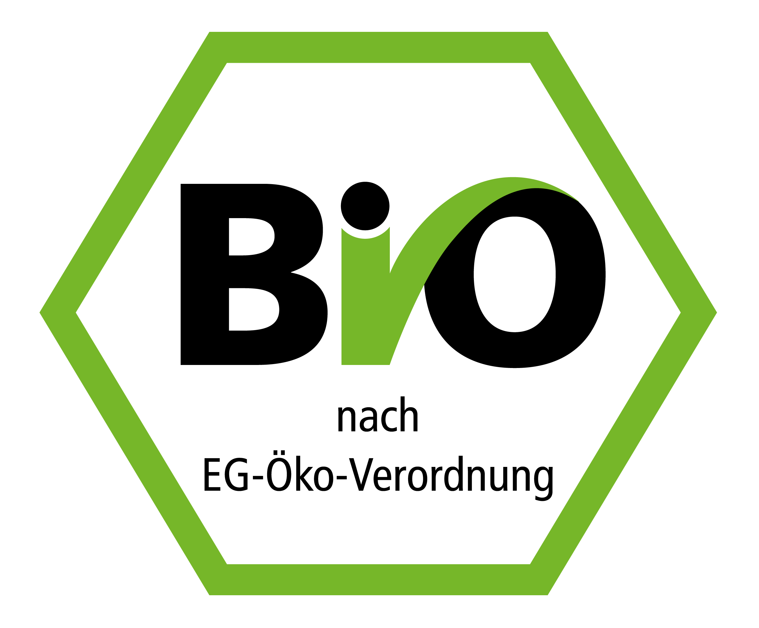 Sechseckiges Bio-Siegel mit grünem Rand und Text: „Bio nach EG-Öko-Verordnung“.